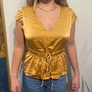 Orange/gold satin silky material top - Size S